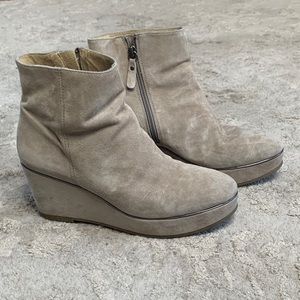Suede Wedge Ankle Boots - Taupe
